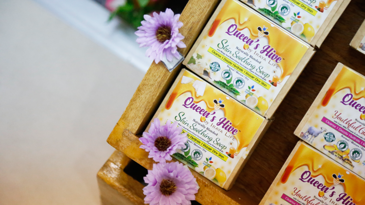 Boxes of Queen's Hive soaps