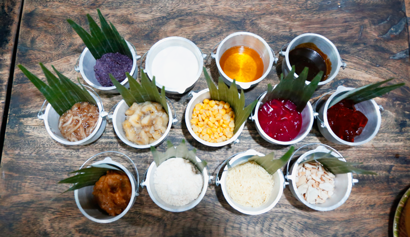 Ingredients of Halo Halo in cups