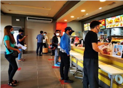 Social distancing at a queuing area in a restaurant in a mall in Region 9