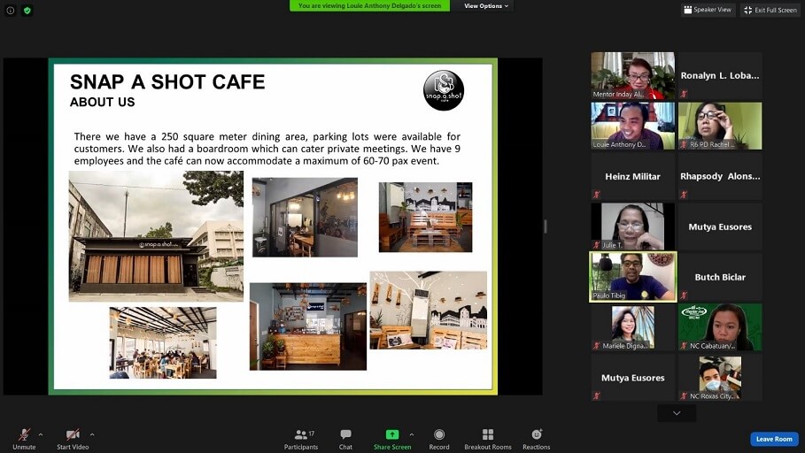 Louie Anthony J. Delgado of Snap A Shot Cafe presents his business improvement plan to the panelists