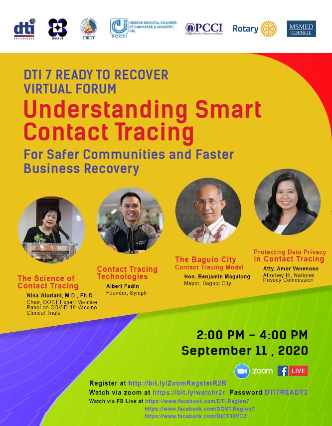 Poster of the virtual forum dubbed as “Understanding Smart Contact Tracing for Safer Communities and Faster Business Recovery”