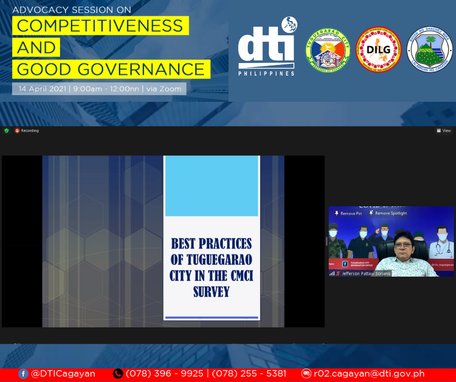Tuguegarao City Mayor Atty. Jefferson P. Soriano and the City Investment Promotions Chief, Dr. Elena Tuddao discussed the “Best Practices of Tuguegarao City in the CMCI Survey”.