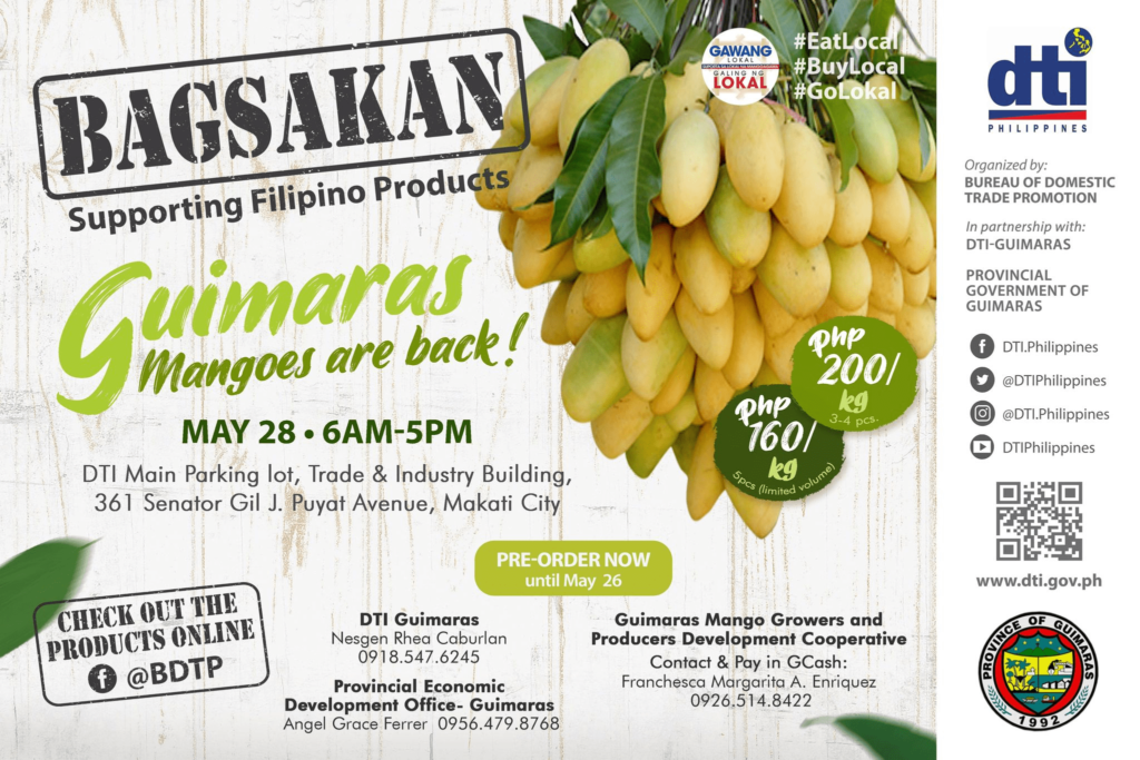 Event poster of the DTI Bagsakan for Guimaras mangoes.