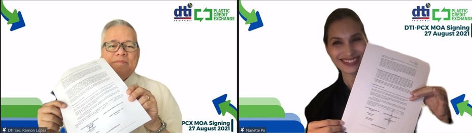 In photo: DTI Secretary Ramon M. Lopez and PCX Founder and Chairperson Nanette Medved-Po