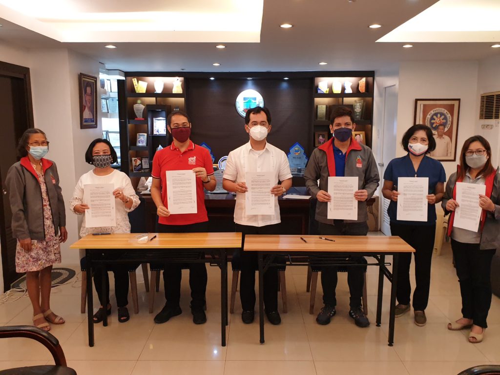 in photo: DTI Laguna Provincial Director Clarke S. Nebrao, City Mayor Hon. Loreto S. Amante, Association of Laguna Food Processors Inc. (ALAFOP) Chairman Jerry S. Urriquia Jr., DTI 4-A Regional Director Marilou Q. Toledo, DTI Laguna Business Development Division Chief Marcelina B. Alcantara, and ALAFOP Corporate Secretary Leonie G. Reyes