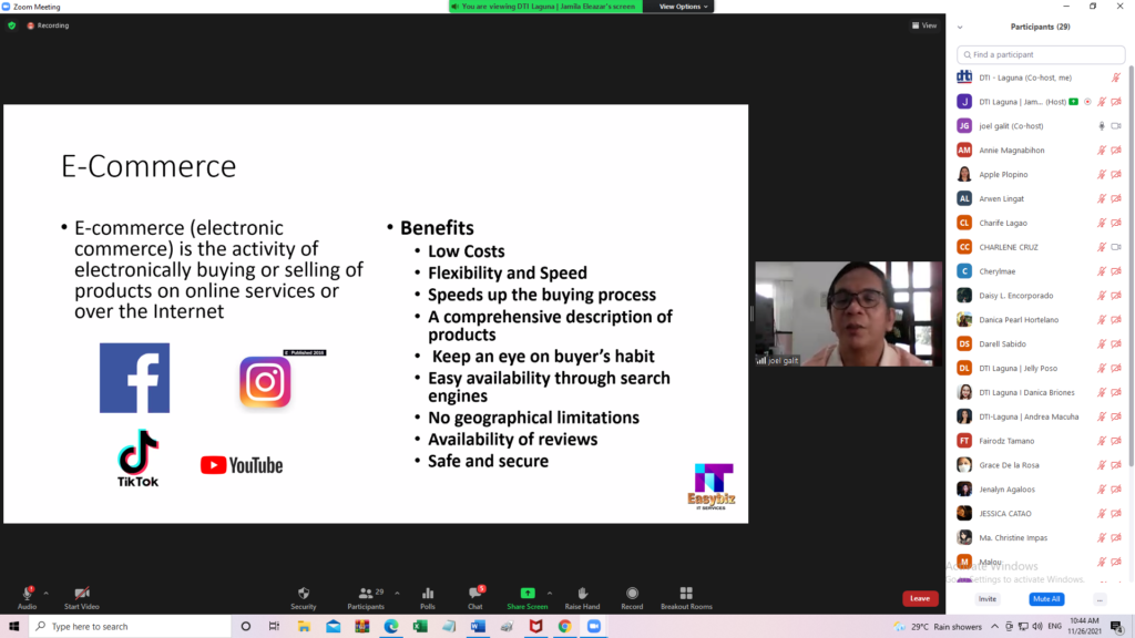Screen Capture of the Presentation with its Resource Speaker