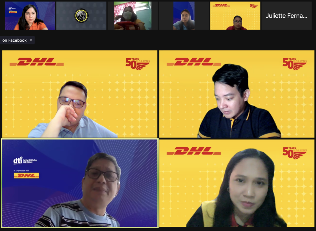 DTI MIMAROPA Assistant Regional Director Rodolfo J. Mariposque, participating MSMEs, and representatives from DHL during the question and answer portion of the Going Global: Export Opportunities and Logistic Solutions for MSMEs in MIMAROPA virtual information session, held on December 7, 2021, via Zoom