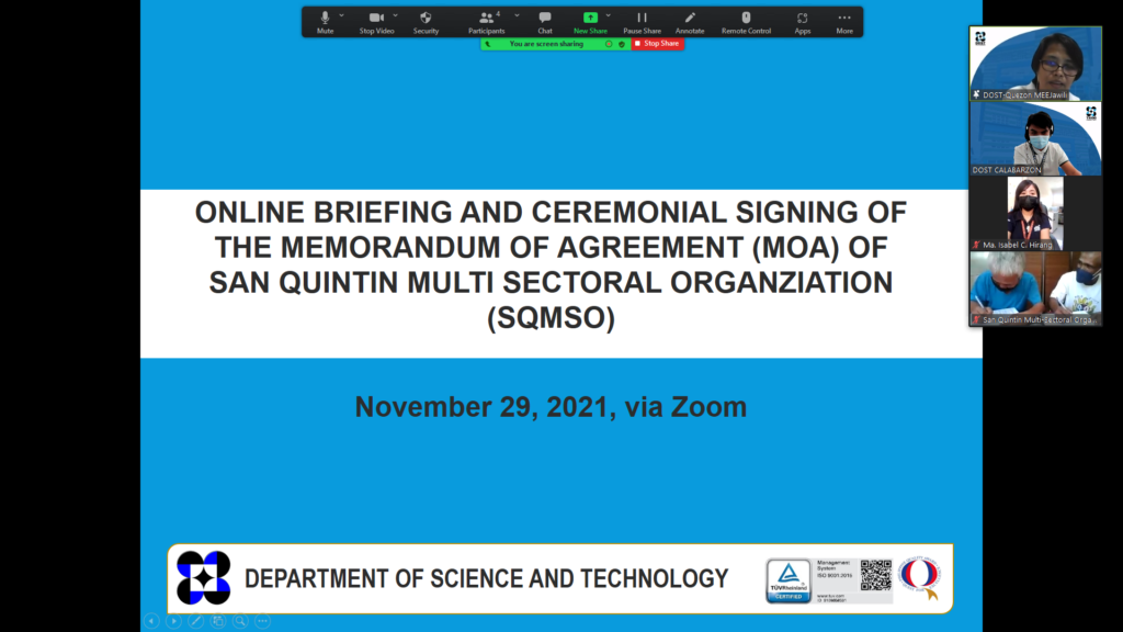 Online Briefing and Ceremonial Signing of the Memorandum of Agreement for the Approved GIA-CBP Project of SQMSO