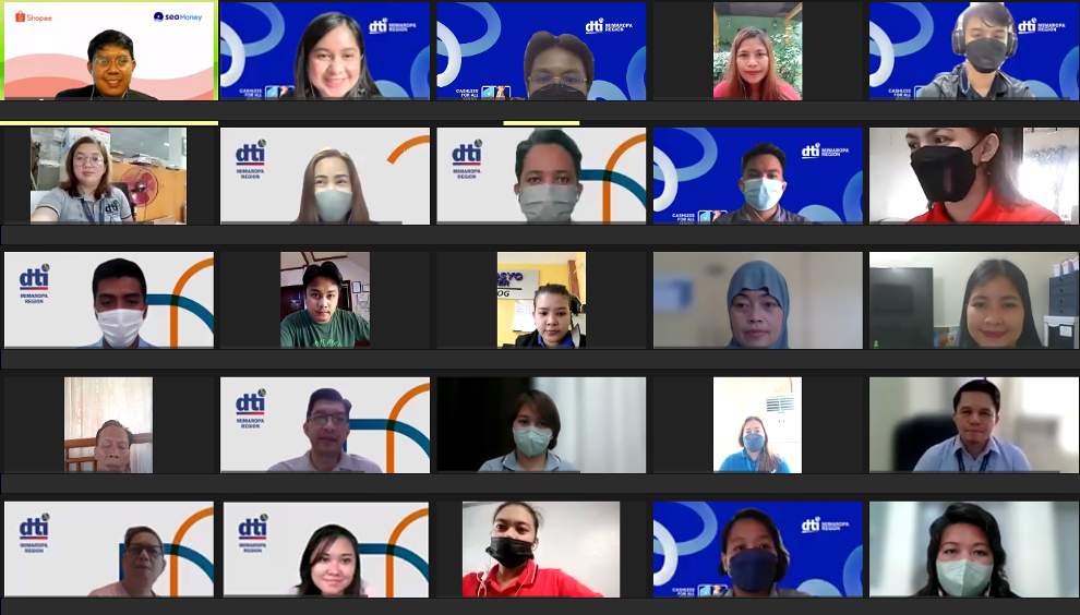 Virtual group photo taken during the “Cashless For All Series: The Rise of Inclusive Digital Payment Solutions” Virtual Information Session co-hosted by DTI MIMAROPA and ShopeePay Philippines on February 22, 2022.
