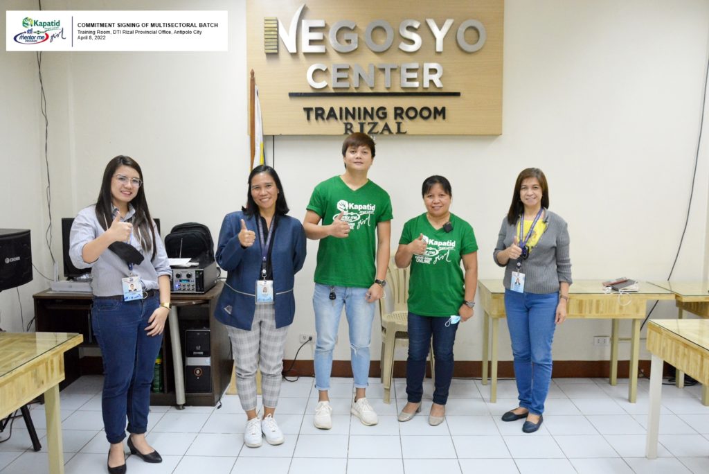in photo: Business Development Division Chief Sharon F. Dioco together with KMME Provincial Coordinator and Support Staff, Jonalyn A. Adaya and Sep Garchelee Anjelon G. Laurel, with two out of 10 KMME beneficiaries