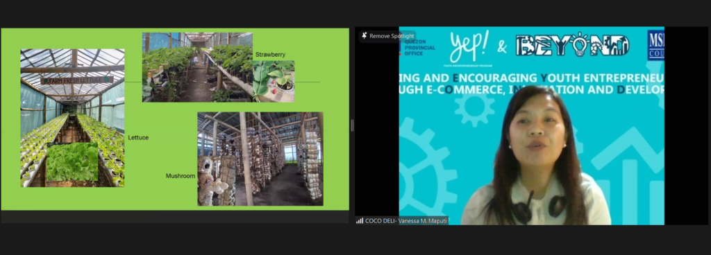 Screen capture of Coco Deli's Vanessa M. Maputi while discussing her topic