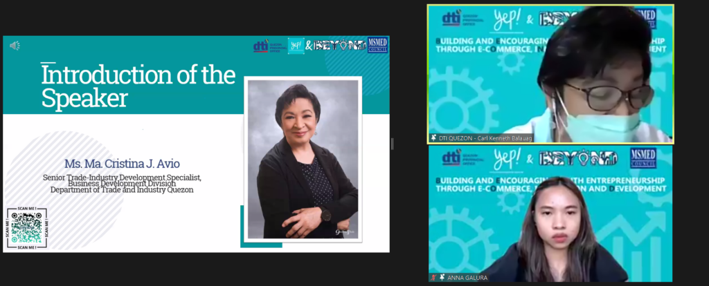 Screen capture while introducing the speaker, Ms. Ma. Cristina J. Avio and Ms. Anna Galura