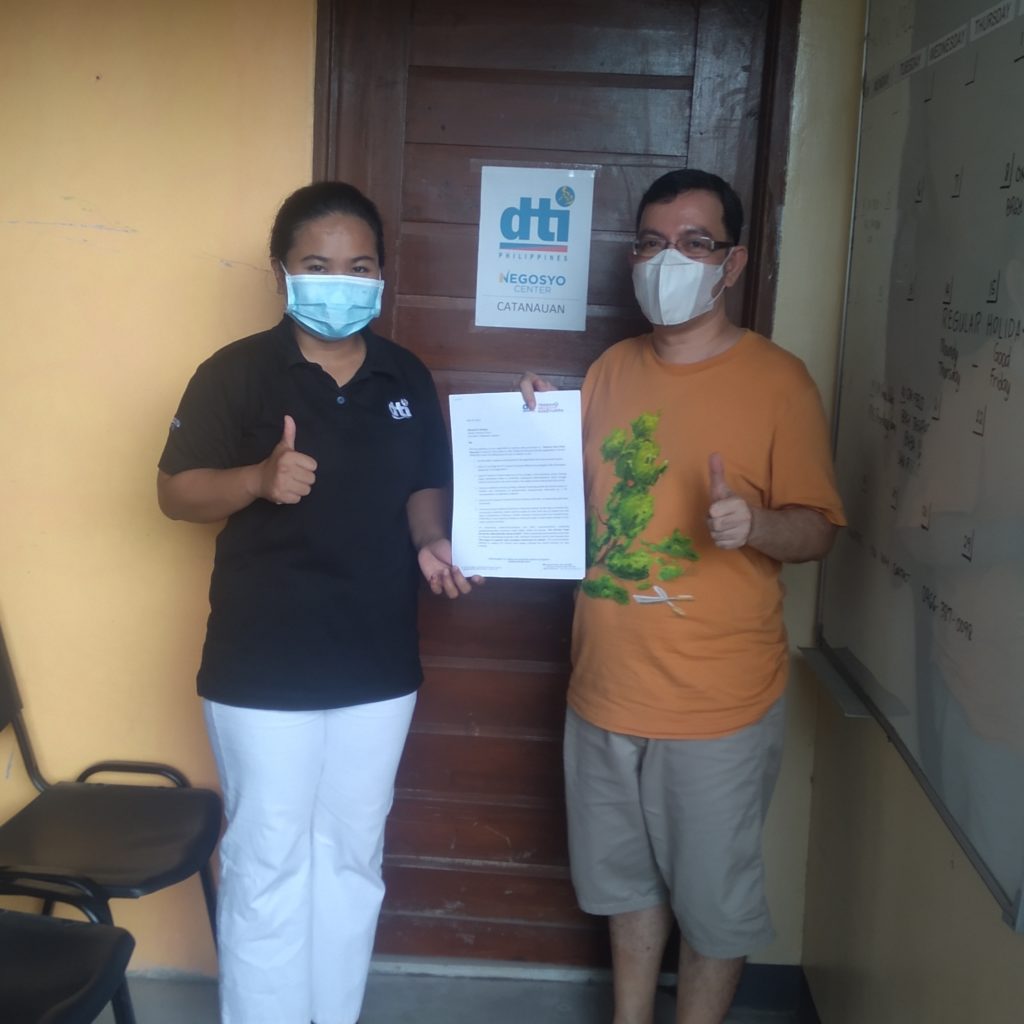 Negosyo Center Catanuan Business Counselor, Ms. Leah Maris S. de Imus together with the owner of Pereyra Store