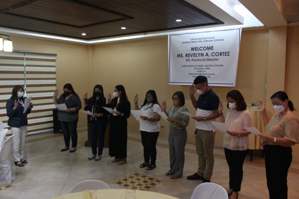 From left to right: PD Revelyn Cortez (DTI Cavite), Ms. Welnora A. Armintia (BPLO, Municipality of Tanza), Ms. Monaliza R. Nepomuceno (BPLO, Municipality of Magallanes), Ms. Krizza Paula Nazareno (BPLO, Municipality of Naic), Ms. Herseline D. Molina (BPLO, Municipality of Noveleta), Ms. Edith T. Herrera (BPLO, City of Dasmariñas), Mr. Rommel D. Olimpo (BPLO, City of Gen. Trias), and Ms. Tani B. Sabas (BPLO, municipality of Rosario)