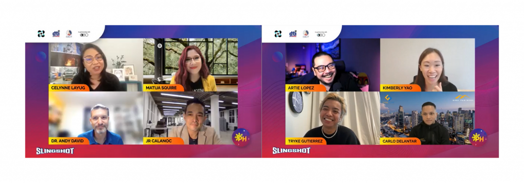 Knowledgeable and Experienced Speakers joined the Virtual Roundtable Discussion and Spotlight Podcast during the Slingshot Conference (First frame from upper left to lower right: Celynne Layug, Matija Squire, Dr. Andy David, JR Calanoc; Second frame from upper left to lower right: Artie Lopez, Kimberly Yao, Tryke Gutierrez, Carlo Delantar)