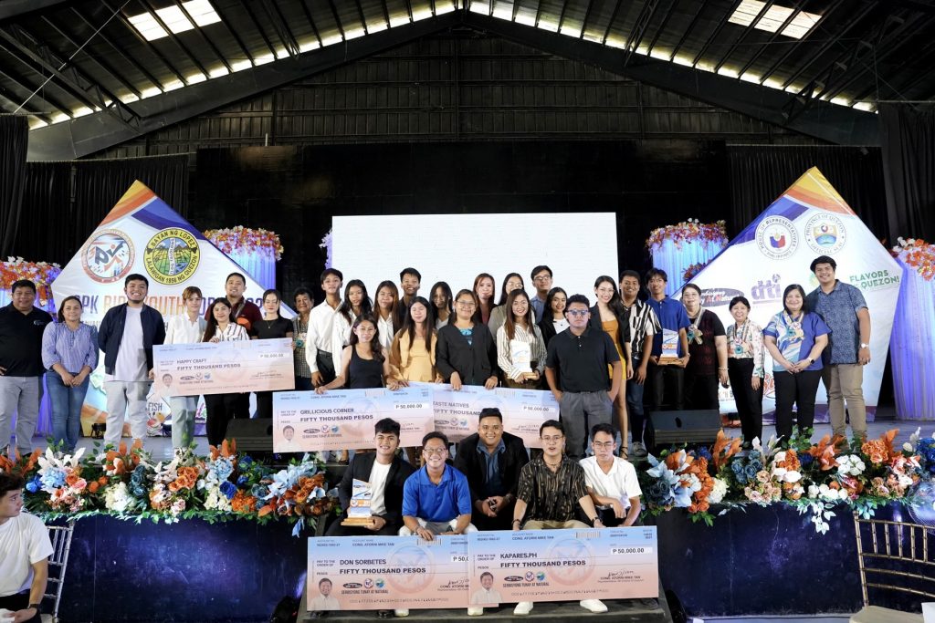 In photo: DTI Region 4A OIC RD Marissa Argente, and PD Julieta Tadiosa together with the young entrepreneurs from Lopez, Quezon, who underwent various training session.