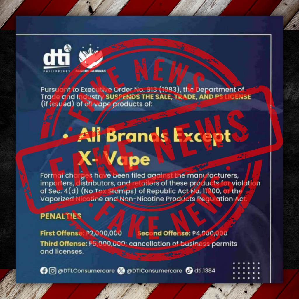 Fake social card saying X-Vape is the only brand that is not suspended.