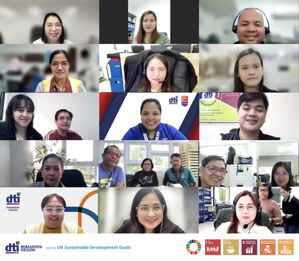 DTI - MIMAROPA with the Department of Public Works and Highways - MIMAROPA and representatives from the local government units (LGUs) of Oriental Mindoro, Occidental Mindoro, Marinduque, Romblon, and Palawan during the virtual meeting about the construction and improvement of access roads leading to trade, industry, and economic zones in the region