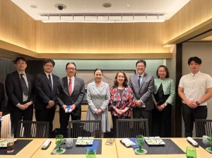 DTI Secretary Cristina Roque with Taiheiyo Cement executives and PTIC Tokyo officials during a meeting in Tokyo to discuss the PHP 3.72B green cement terminal investment in the Philippines.