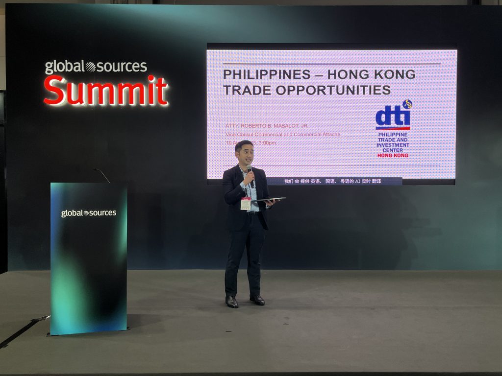 Atty. Mabalot introduced possible trade and sourcing opportunities to visitors during the Global Sources Summit on 19 April 2025.