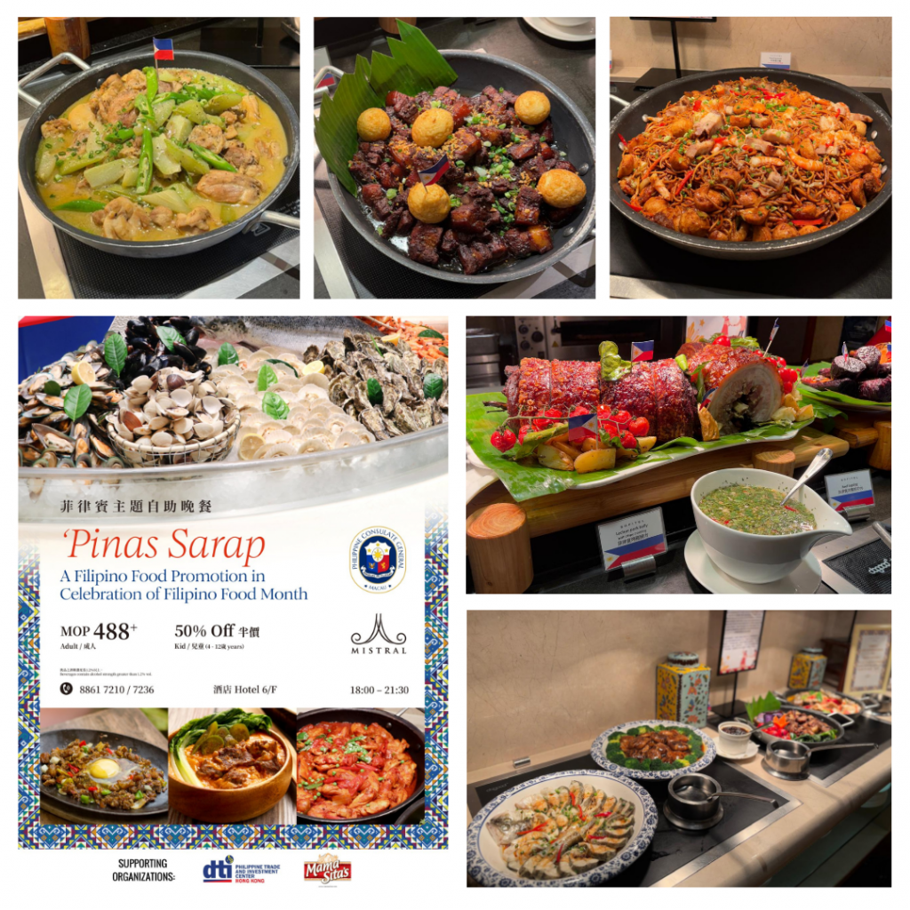 Variety of Filipino dishes featured in the Pinas Sarap buffet.