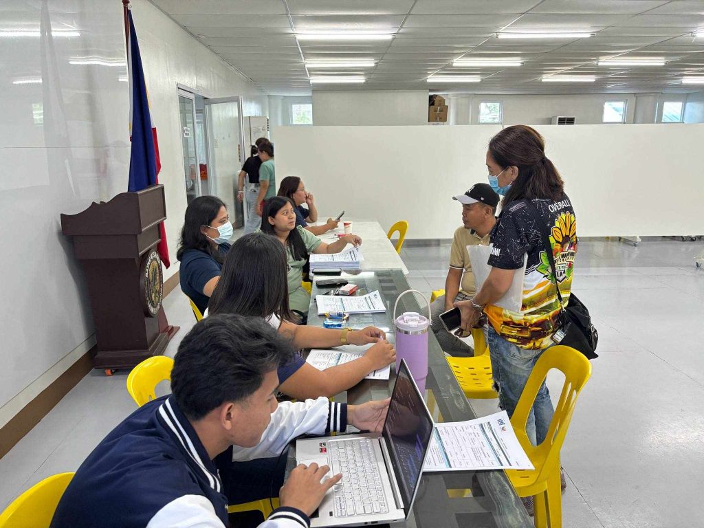 DTI-Laguna staff and micro-entrepreneurs participate in the Pangkabuhayan sa Pagbangon at Ginhawa (PPG) validation activity held on June 17, 2025, at the Santa Cruz Municipal Building to assess fire-affected MSMEs for livelihood support.