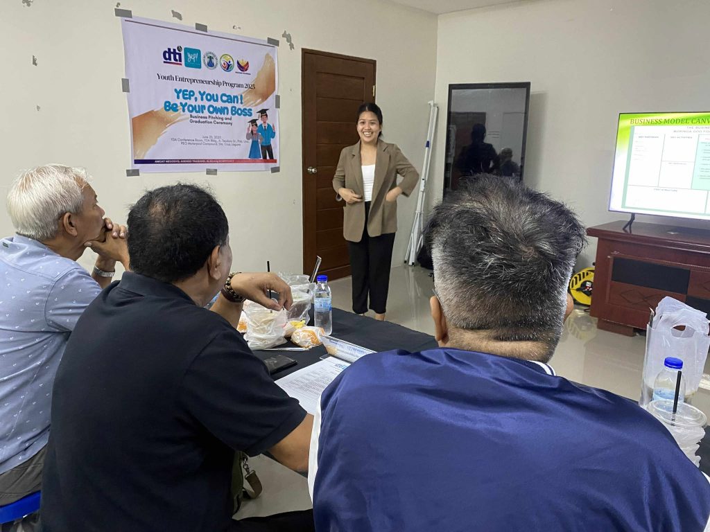 Graduates of the YEP-BYOB 2025 program in Laguna pose for a group photo during the Business Improvement Plan Pitching and Graduation Ceremony held at the YDA Conference Room in Santa Cruz, Laguna.