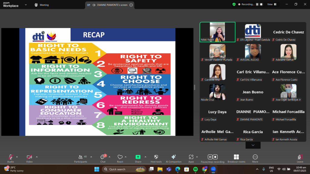 DTI-Laguna webinar participants engaging in the online session on quality customer