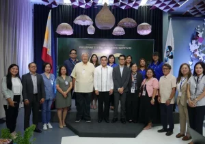 In photo: First row: left to right: Ms. Katherine Cabrera (General Manager, Ananas Anam), Director Rolando Buluran (DTI-BOI), Ms. Sabrina Tsai (Vice President Product Development of Medtecs International Corporation), Ms. Dianne Masalunga (Vice President Marketing of Medtecs International Corporation), Mr. Jose Antonio "Tony" Olives (General Manager of Weaver Textile Mills, Inc.), Director Julius L. Leaño, Jr. (Director IV, DOST-PTRI), Director Jo-Dann N. Darong (Director, Competitiveness and Innovation Group (DTI-CIG)), Ms. Myleen Aldana (Deputy Administrative Head DTI-Tatak Pinoy, Strategy Office (TPSO)), Ms. Bernadette Baer (Assistant Program Manager of Tatak Pinoy Strategy Office (TPSO)), Mr. Matthew "Chuck" B. Lazaro (CEO of Asia Textile Mills, Inc. and Ananas Anam), Ms. Cheska Espino (DepDev-Innovation Staff, National Innovation Council (NIC)), and Ms. Charmagne Diaz (CEO of CK Diaz and Representative of Sritex) Left to right: Mr. Alexander A. Argame, Jr. (Senior SRS, DOST-PTRI), Ms. Jenneli E. Caya (Supervising SRS, DOST-PTRI), Ms. Zailla F. Payag (Supervising SRS, DOST-PTRI), Ms. Winnalyn Mae Amaca (DTI-CIG), Ms. Shyne G. Meneses (SRSII, DOST-PTRI) and Ms. Cris Angelo Pagtalunan (SRSII, DOST-PTRI).