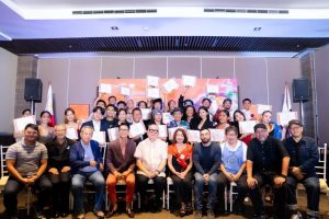 Scholars take a class picture with the mentors, creative industry advocates, and officials during the culminating event of the Malikhaing Pinoy Online Content Creation Class Batch 2 L-R: Director Jolevs Domingo (DPSA), Director Ricky Orellana, Jr. (DPSA), Mr. Senen Dimaguila, Jr. (DPSA), ADED Jo-Dann N. Darong (DTI), Usec. Jose Javier Reyes (FDCP), AED Lilian G. Salonga (DTI), Usec. Paolo Villaluna, Director Leo Martinez (DPSA), Director Mel Bacani III (DPSA), and Director Raymond Red (DPSA)